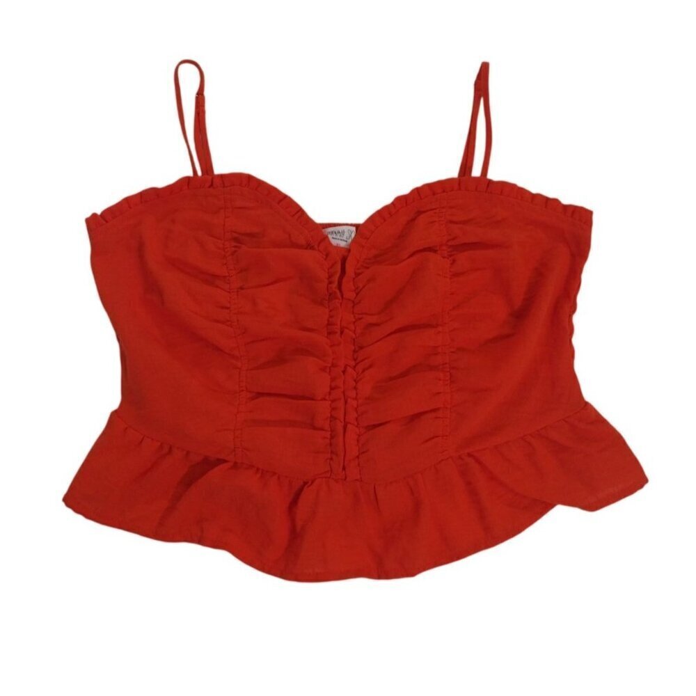 Sienna Sky Womens Red Ruffled Smocked Top XL Strappy Peplum Tank, NWT.